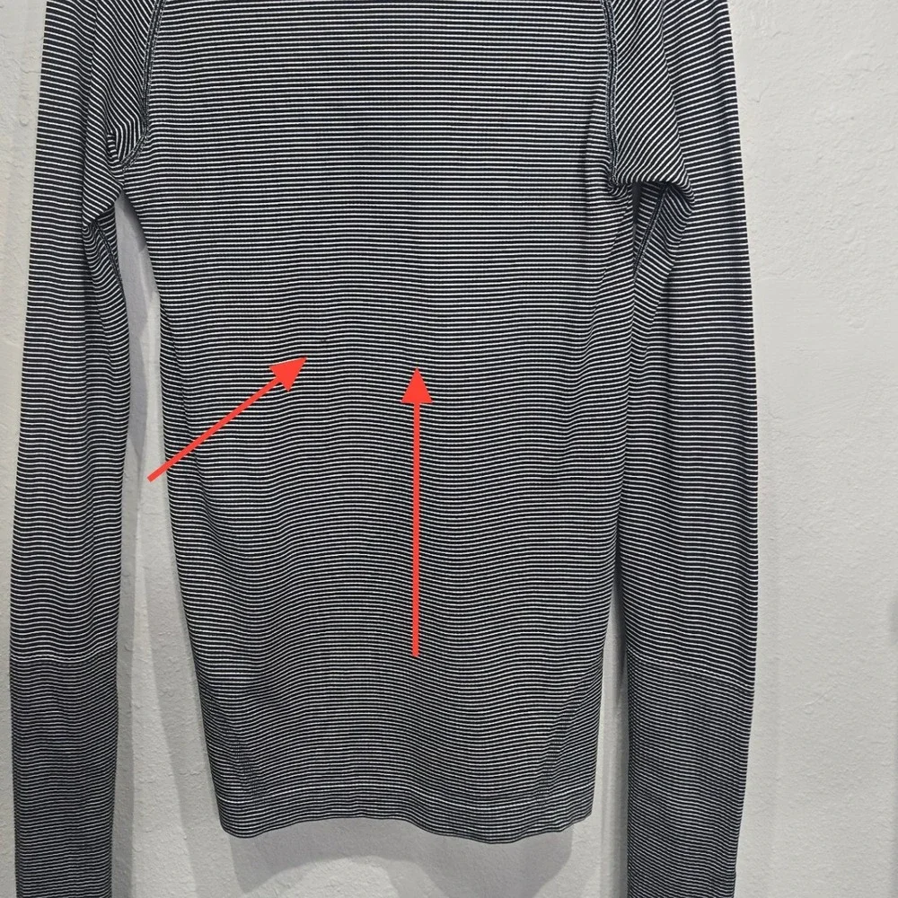 Lululemon Swiftly Tech Long Sleeve Women Size 8 Black White Striped Thumbholes‎